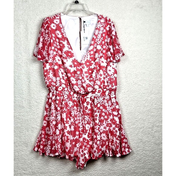 SugarLips Curve Floral Red White Short Romper Women Plus Size 2X New - Picture 13 of 13